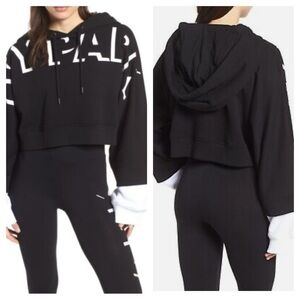 Ivy Park Beyonce Logo Shadow Double Sleeve Hoodie Size S Black White